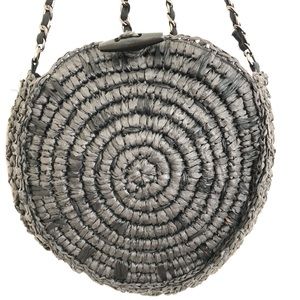 Inc Straw Circle Crossbody Black Bag